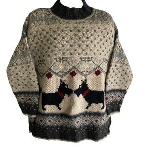 Metropolitan Sweater Womens Large Wool Scottie Dog Animal Knit Pullover